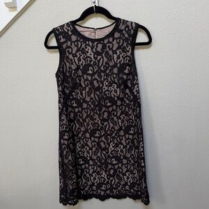 LOFT Black Lace Overlay Cocktail Sheath Dress, keyhole back, women’s size 0
